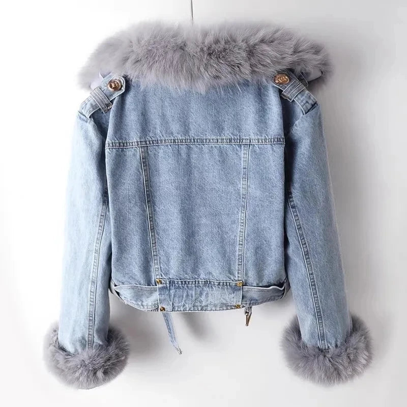 Diana | Denim Jas met Synthetische Bontkraag