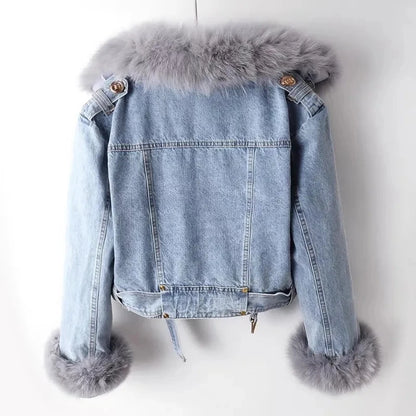 Diana | Denim Jas met Synthetische Bontkraag