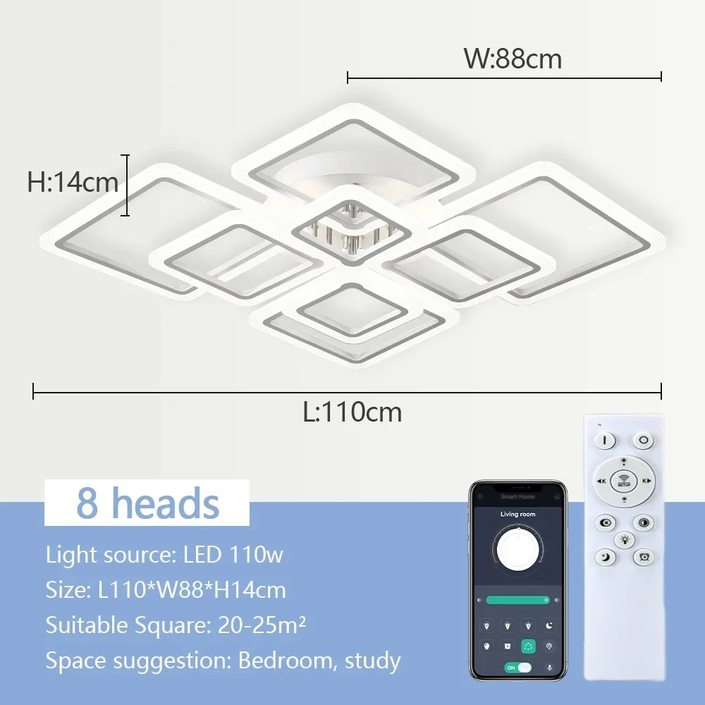 LED Plafondlamp Dimbaar Vierkant Acryl Wit Afstandsbediening Woonkamer Slaapkamer Modern 35W-160W Plafonnière Studeerkamer