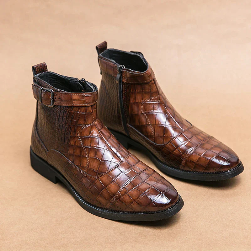 Heren Enkellaars Luxe Leer met Croco Print - StudioMarella