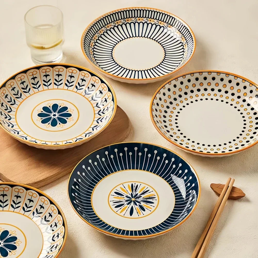 Bordenset 4 Stuks Porselein Handgeschilderd Toscaans Blauw Goud 20cm
