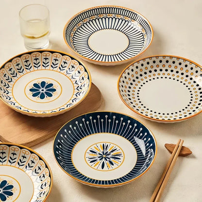 Bordenset 4 Stuks Porselein Handgeschilderd Toscaans Blauw Goud 20cm