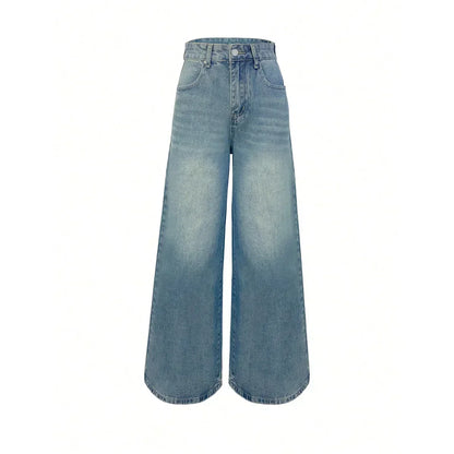 Dames Jeans Hoge Taille Breed Been Zwart/Blauw