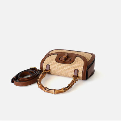 Bamboe Handtas Elegante Cognac Kleur