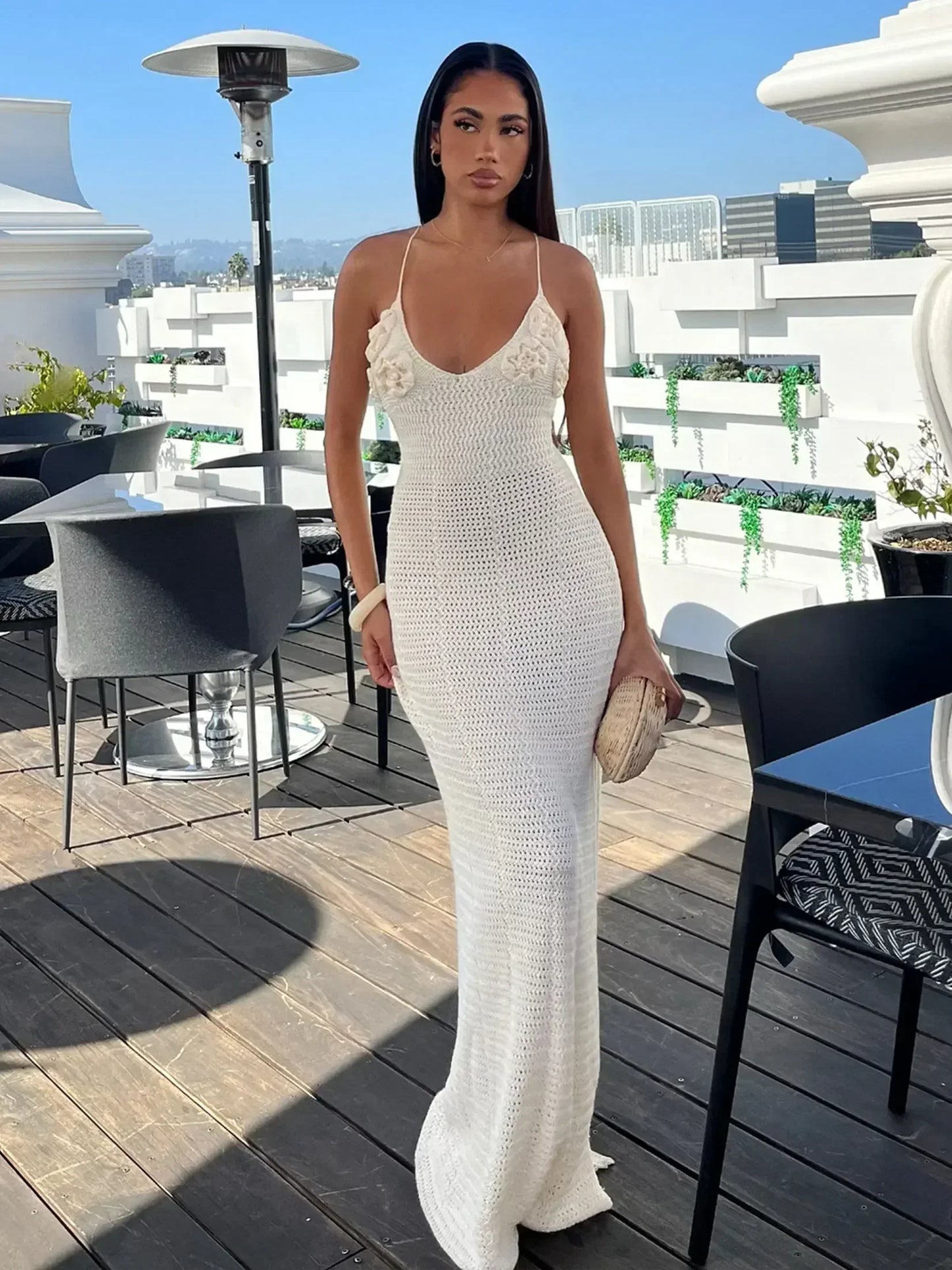 Witte Maxi Jurk V-Hals Bloemenprint Zomerjurk