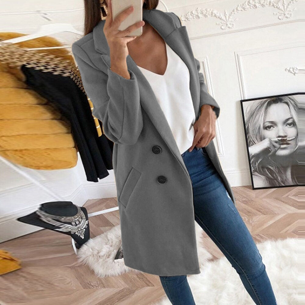 Damesmantel Elegante Coat met Knopen en Zakken