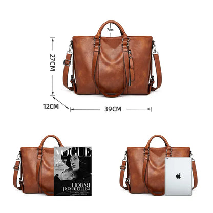 Leren Schoudertas Groot Dames Ruime Shopper Vintage Handtas Bruin Zwart Blauw Casual Dagelijks Werk Stijlvol