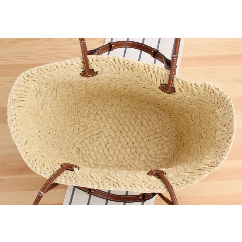 Grote Raffia Schoudertas voor Dames Harper Stijl