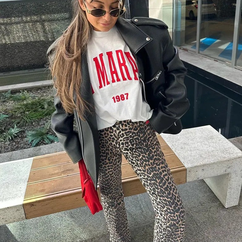 Damesjeans Hoge Taille met Luipaardprint Elastisch - StudioMarella
