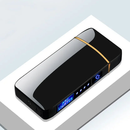 Elektronische Plasma Aansteker USB Oplaadbaar Winddicht Metaal Blauw Voor Kaarsen Pijp Muggenspiralen Dubbele Boog Touchsensor LED Display