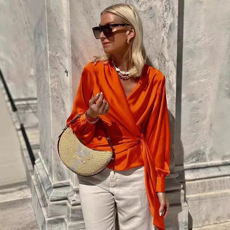 Vrouwen Blouse Oranje Elegante Zomerjurk - StudioMarella