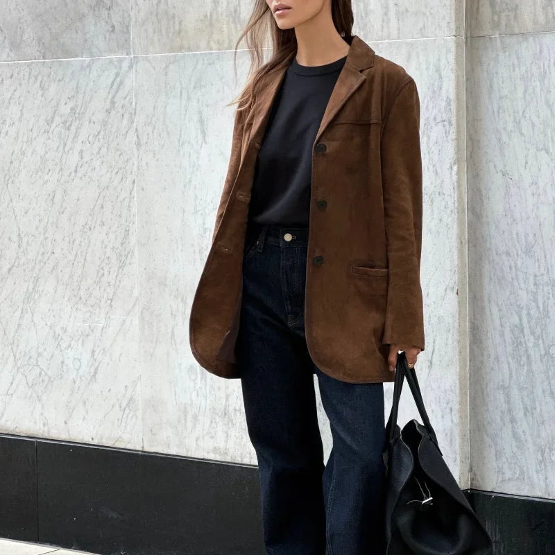 Bruine Suède Herenjasje Elegant Luxury Stijl