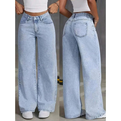 Dames High Waist Wide Leg Jeans Grote Pasvorm Gewassen Look
