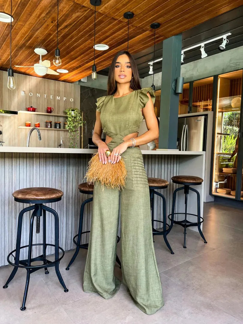 Vrouwelijke Jumpsuit Zonder Mouwen Wijde Pijpen Elegante - StudioMarella