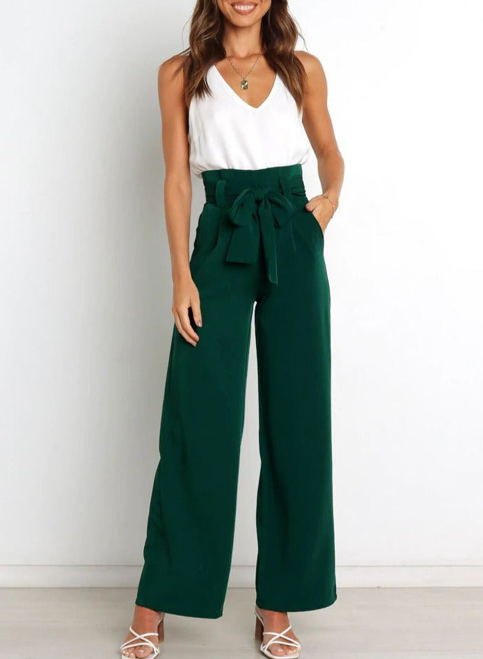 Vrouwelijke Stoffen Broek met Strik Elegant Zwart