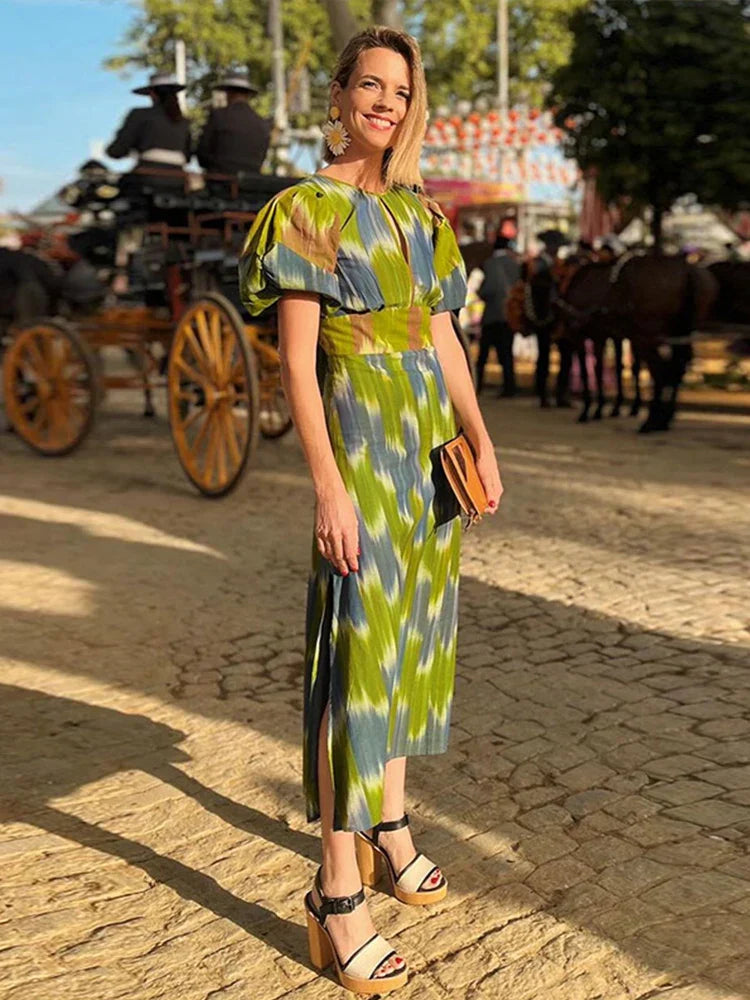 Kleurrijke Midi Jurk Tie Dye Zomerjurk Vrouwen