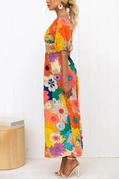 Jurk met Pofmouwen en Bloemenprint voor Vrouw