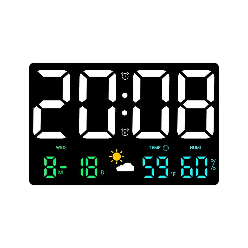 Digitale LED Wandklok Temperatuur Vochtigheid Weerstation Wekker Kleurenscherm Slaapkamer Woonkamer Kantoor Kalender
