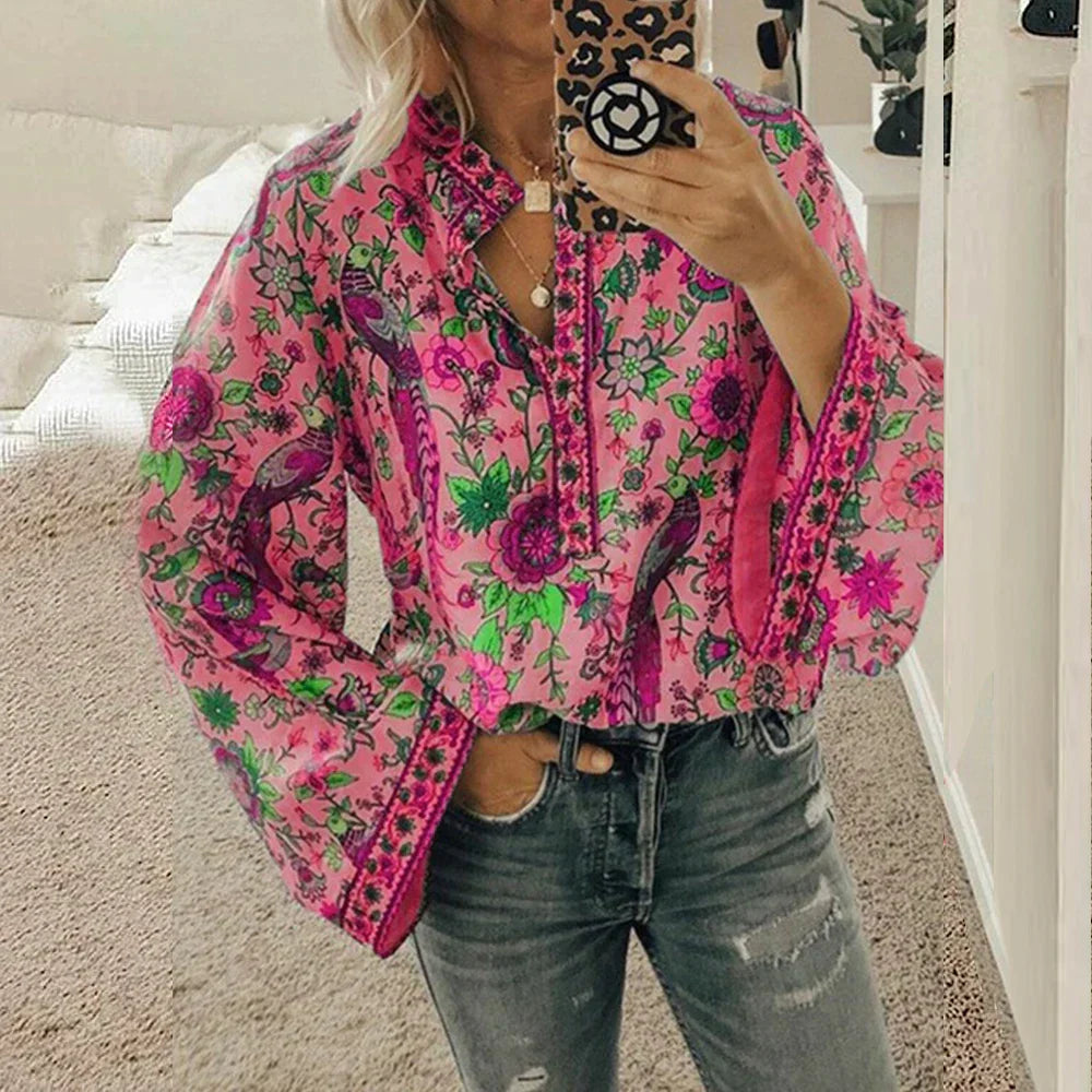 Bloes met Bloemenprint Boho Stijl Vrouw - StudioMarella