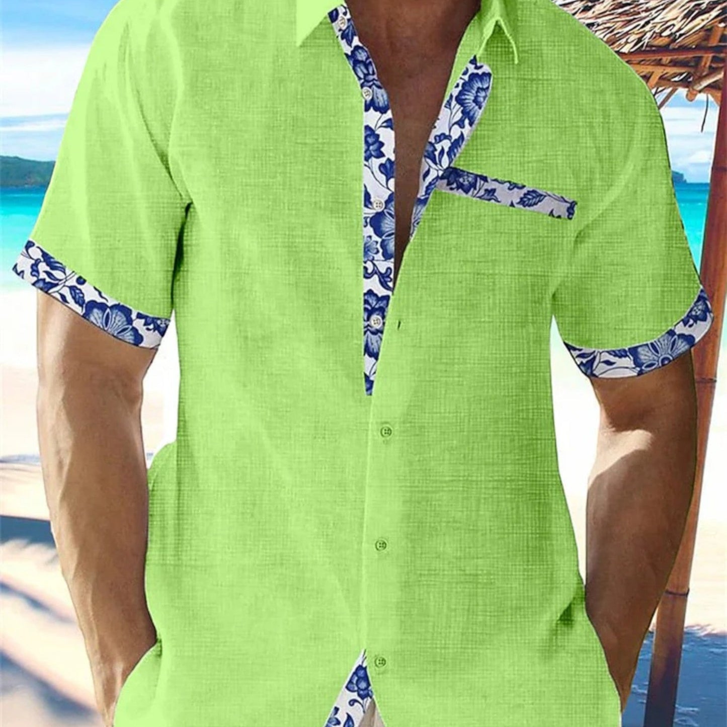 Mannen Zomershirt Korte Mouw Bloemenprint
