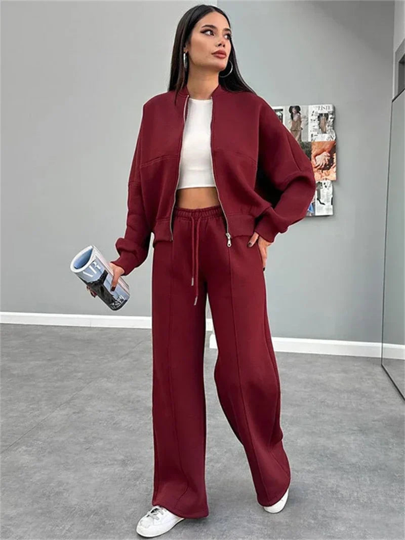 Dames Fleece Jogger Set met Vest Rits Sportief Comfortabel