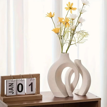 Keramische Vaas Set 2 Stuks Wit Boho Modern Woonkamer Decoratie Droogbloemen Minimalistisch Interieur