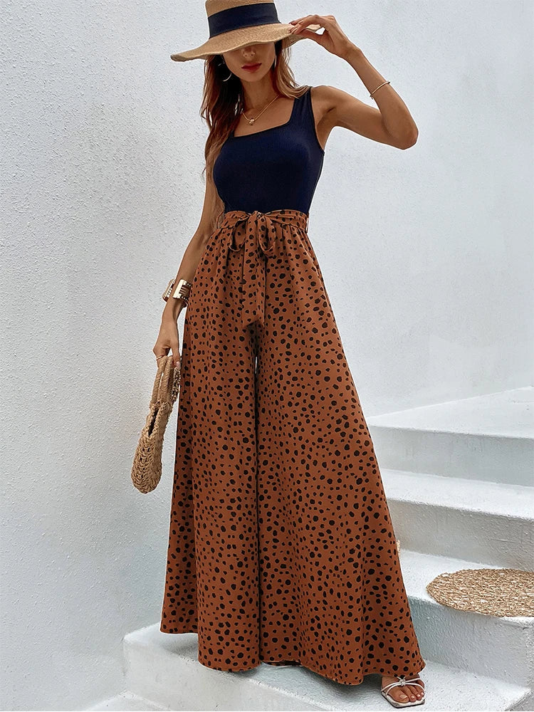 Vrouwelijke Jumpsuit Wijd Met Riem Zomer Casual