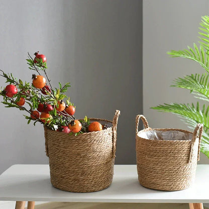 Plantenmand Gevlochten Zeegras Naturel S-L Woonkamer Balkon Handgemaakt Bloempot Mand Rotan Binnen Boho Decoratie