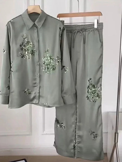 Zilveren Broek en Blouse Set voor Vrouw Glamour Look