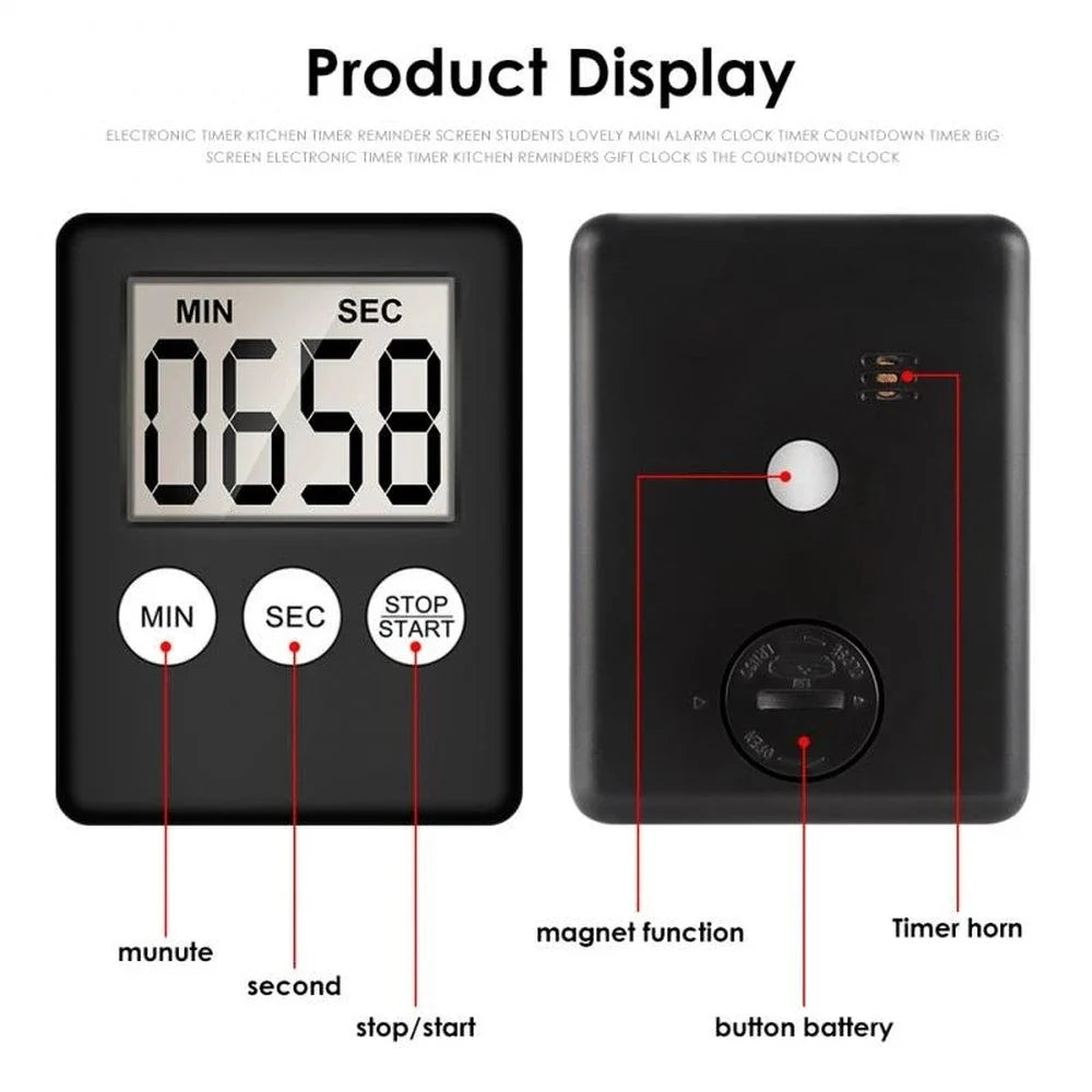 Digitale Keukentimer Magneet LCD Kompakt Keuken Aftellen Countdown Timer Eieren Pasta Koken