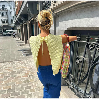 Vrouwelijke Gebreide Top Rugloos met Veters - StudioMarella