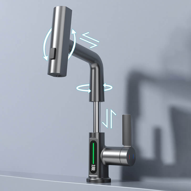 Flexibele Keukenkraan met LED Temperatuurindicator Chroom Zwart Wit 360° Draaibaar Uittrekbaar 60cm voor Keuken en Badkamer