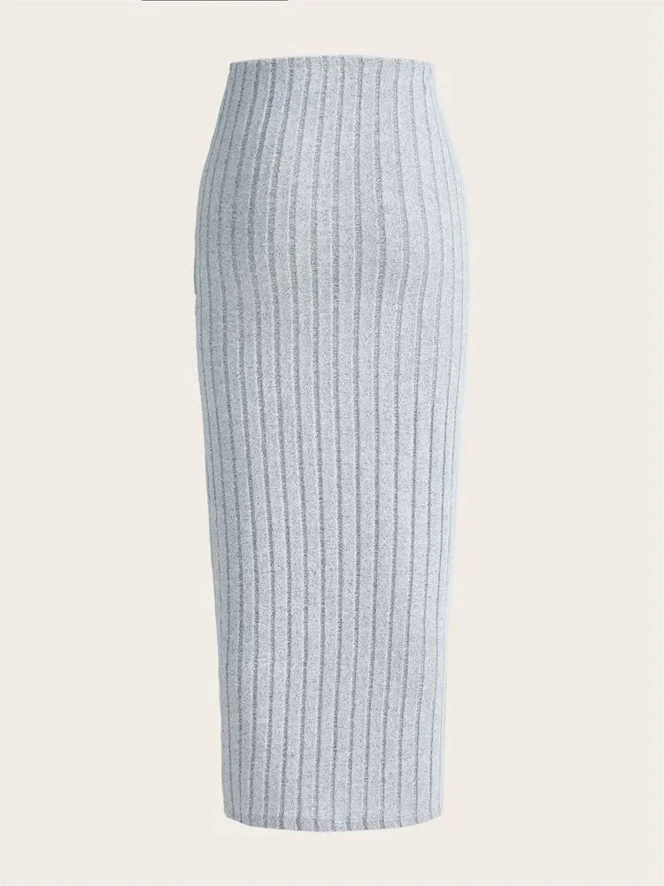 Midi Kokerrok Hoge Taille Ribgebreid