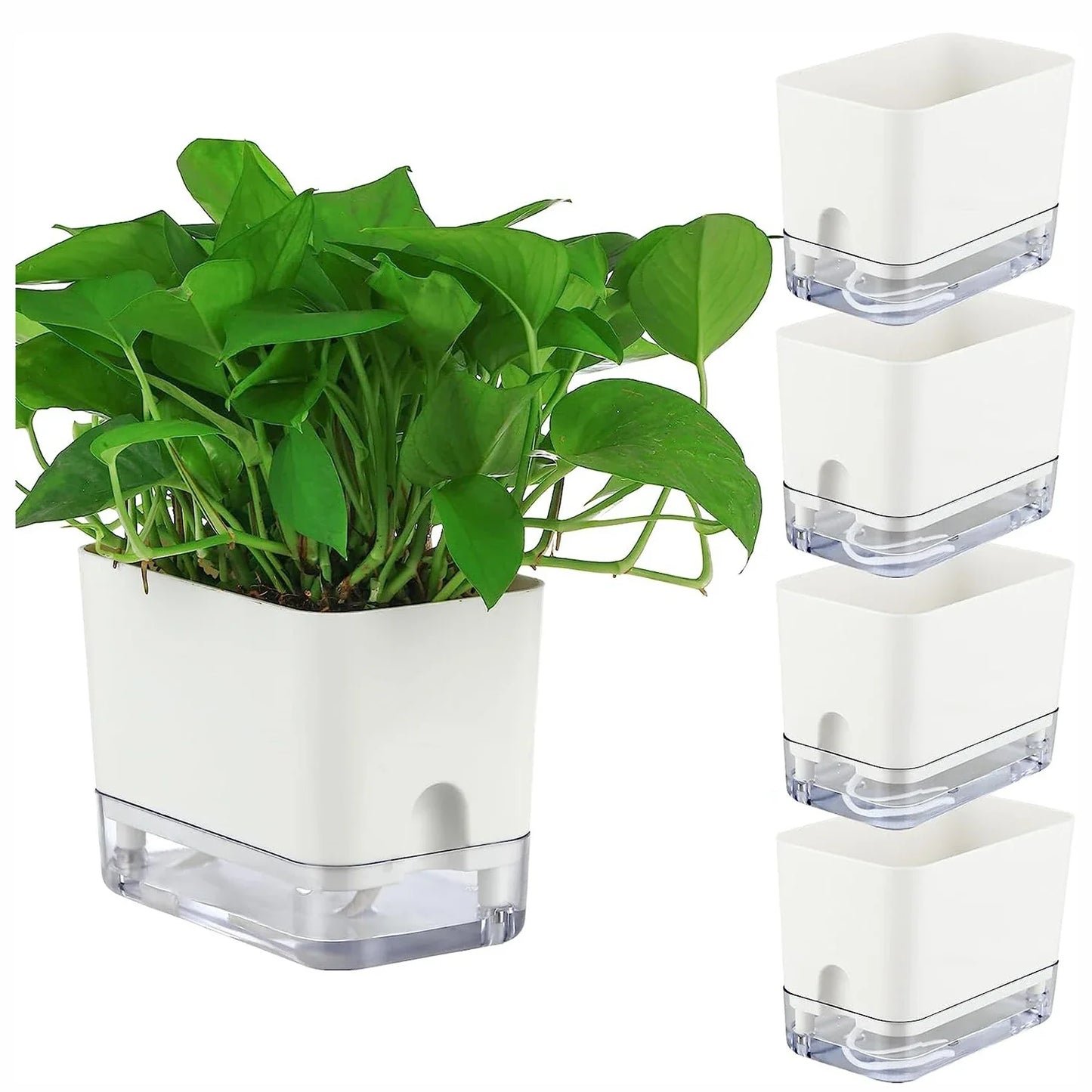 Zelfwaterende Bloempot Magnetisch Wit Kunststof Dubbeldeks Vensterbank Woonkamer Kantoor Plantenpot Hydrocultuur Binnen