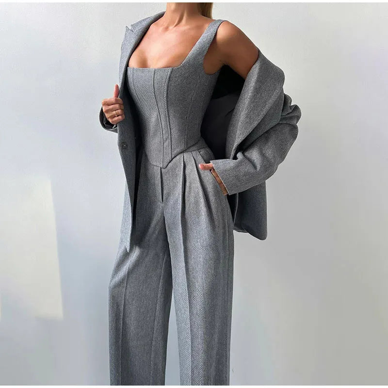 Dames 3-Delige Set - Blazer, Broek en Top met Corset - StudioMarella
