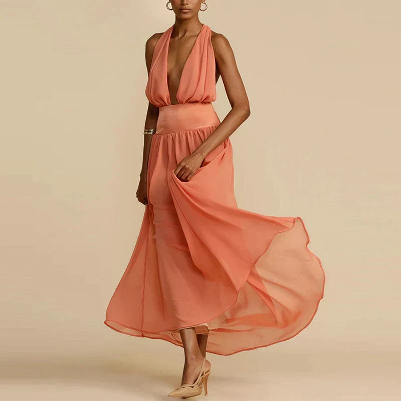 Maxi Zomerjurk V Hals Diepe Neckline Jurk voor Vrouw