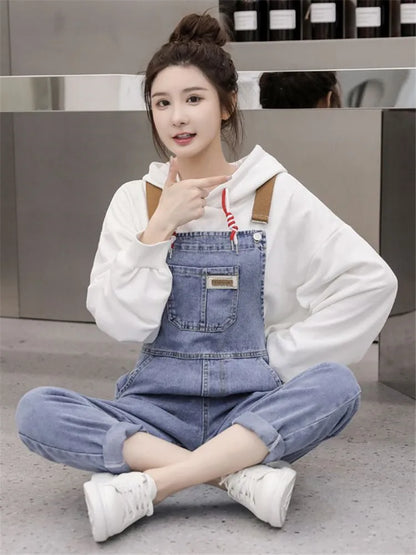 Vintage Denim Overall Broek Blouse Combinatie