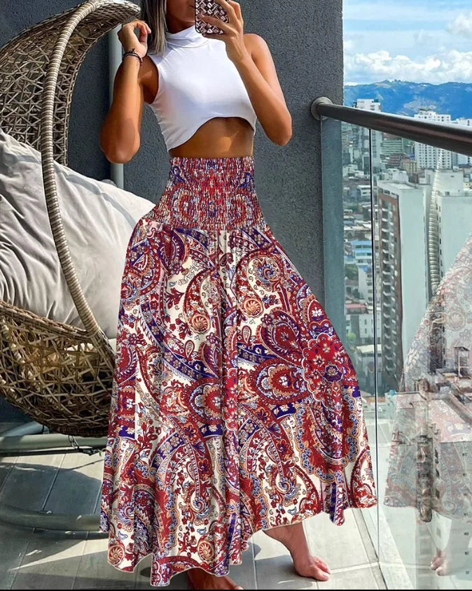 Elastische Zomerrok Hoge Taille Lange A-lijn Rok