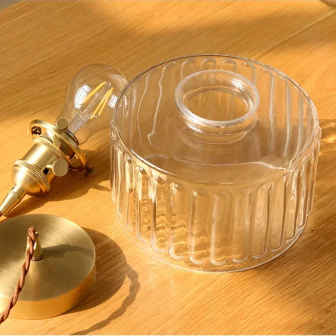 Retro Hanglamp Geribbeld Glas Koper Transparant Grijs E27 Woonkamer Eetkamer Slaapkamer Vintage Industrieel
