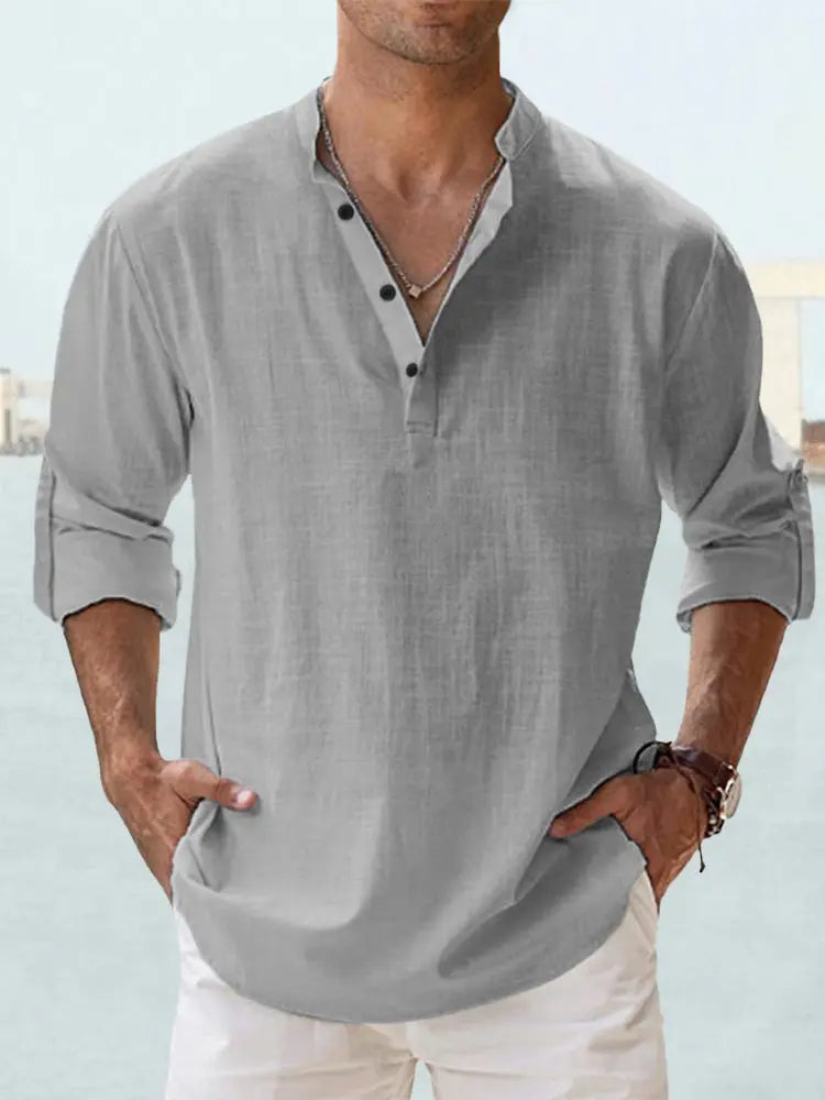 Mannen Linnen Shirt Henley Kraag Luchtig Comfortabel