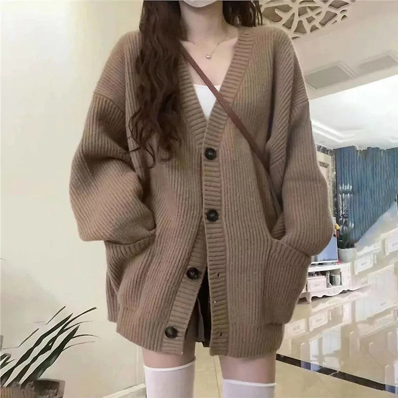 Dames Oversized Trui Wit V-hals Cardigan