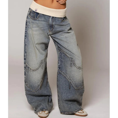 Baggy Jeans voor Vrouw met Elasticiteit en Hoge Taille - StudioMarella