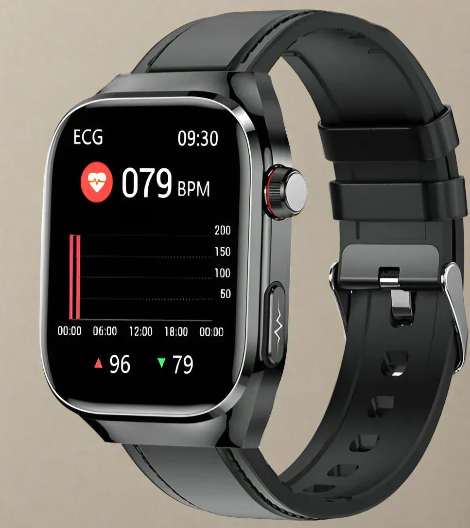 Multifunctioneel Smarthorloge met Hartslagmeter ECG Bloedglucose Tracker Bluetooth Bellen Gezondheidsmonitor AMOLED Display Draadloos Opladen