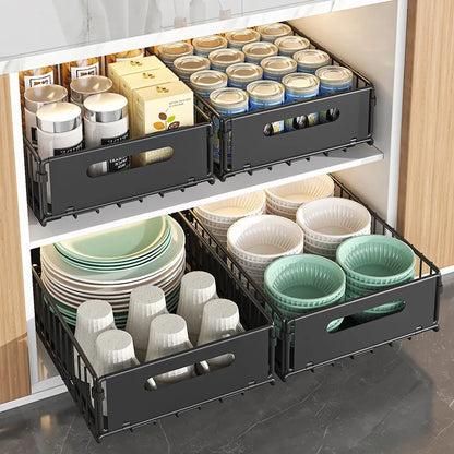 Uitschuifbare Kruidenlade Keuken Koolstofstaal 37,5cm Zwart Kastorganizer Uittrekbaar Kruidenrek Diepe Kast Opbergbak