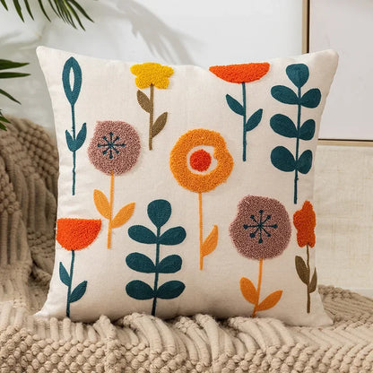 Kussenhoes 45x45cm Katoen Canvas Geborduurd Bloemen Wit Sierkussenhoes Bank Slaapkamer Landelijke Stijl Decoratief