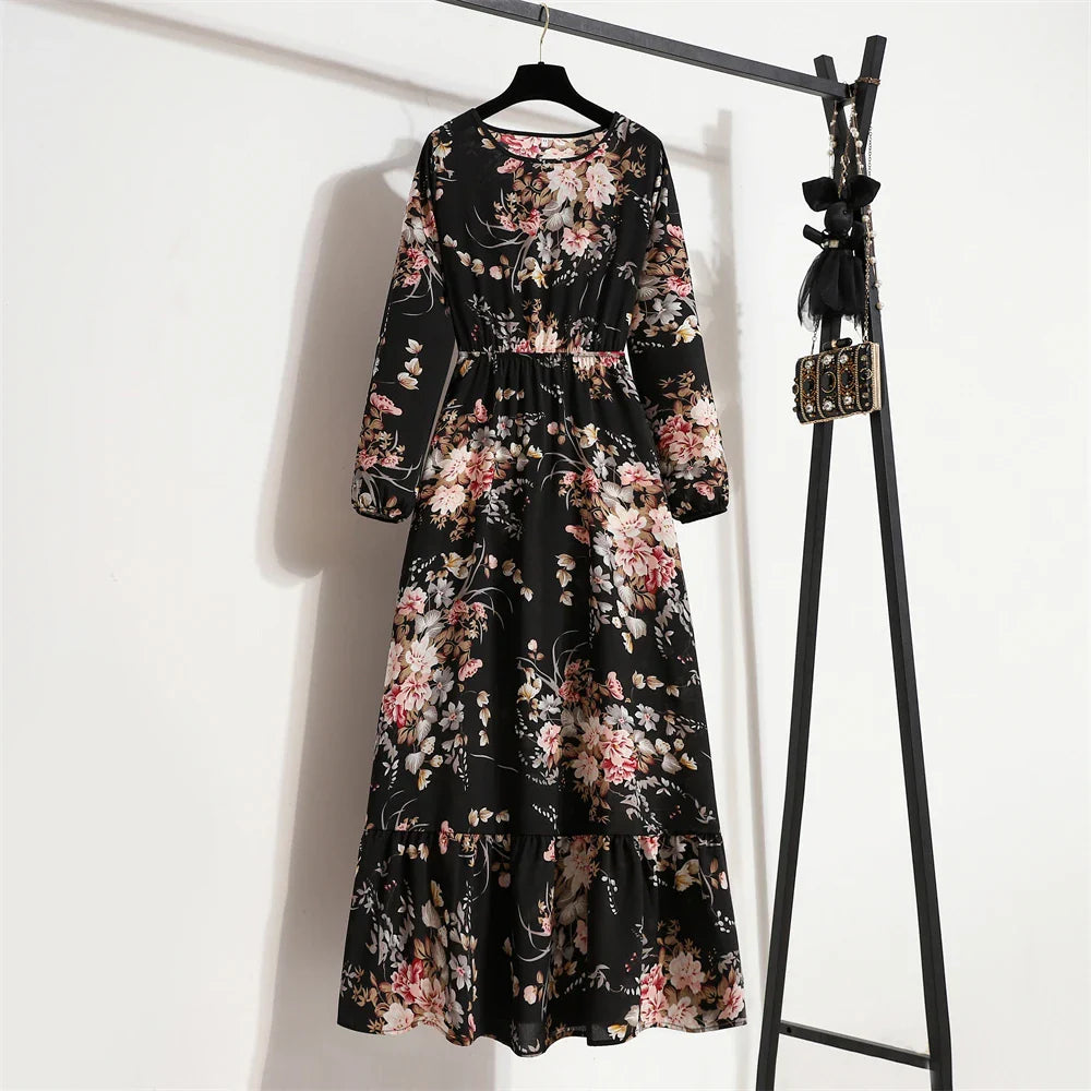Elegante Zomerjurk Bloemenprint Lange Jurk voor Vrouw