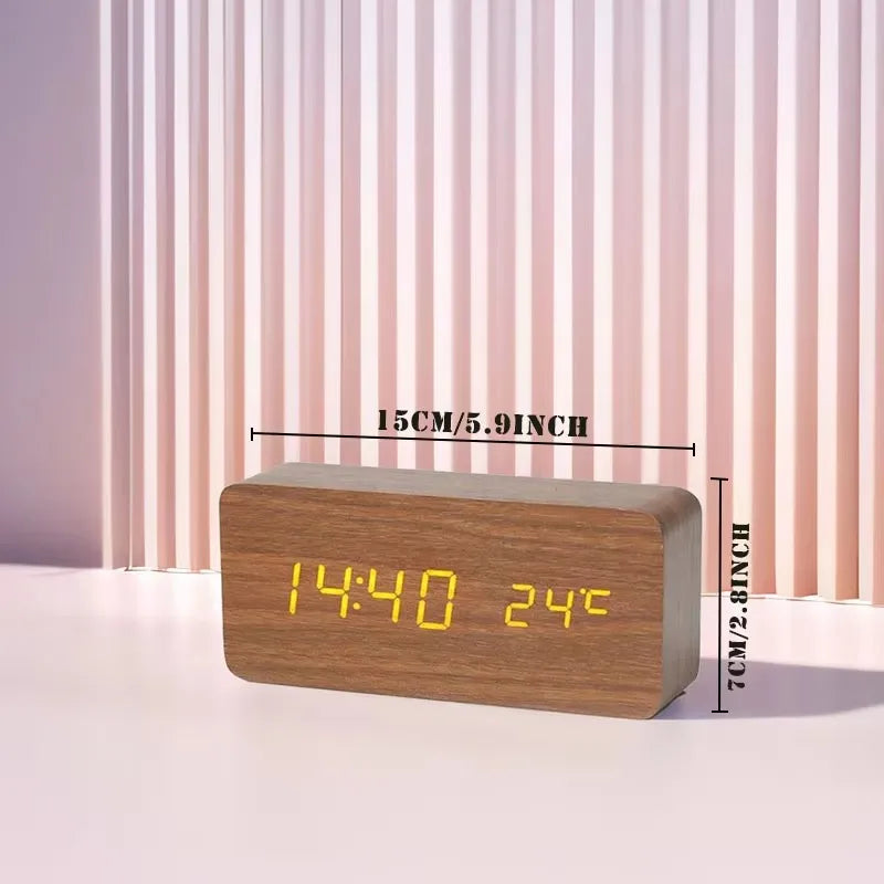 Digitale Wekker Houtlook LED Bamboe Zwart Bruin Temperatuur USB Slaapkamer Bureau 3 Alarmen Instelbare Helderheid 12/24u Tafelklok