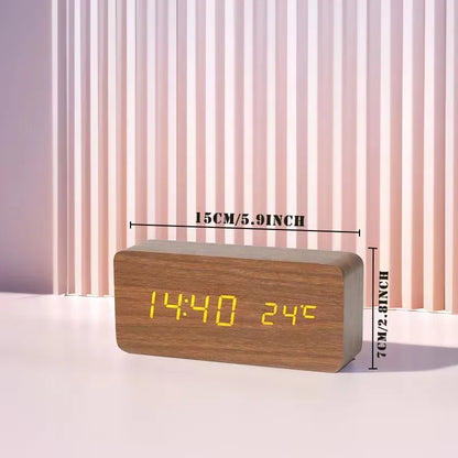 Digitale Wekker Houtlook LED Bamboe Zwart Bruin Temperatuur USB Slaapkamer Bureau 3 Alarmen Instelbare Helderheid 12/24u Tafelklok