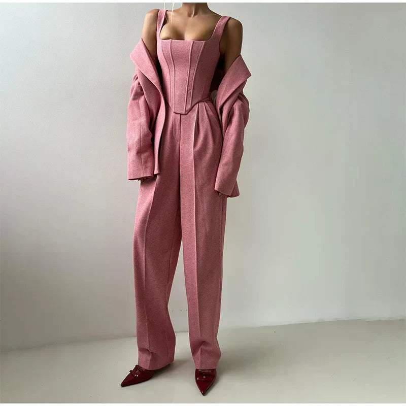 Dames 3-Delige Set - Blazer, Broek en Top met Corset