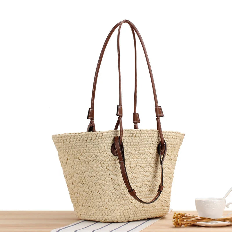 Grote Raffia Schoudertas voor Dames Harper Stijl